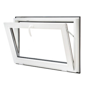 Białe półotwarte Okno PCV 80x60 Gospodarcze