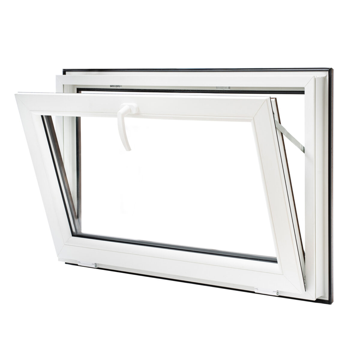 Białe półotwarte Okno PCV 80×60 Gospodarcze
